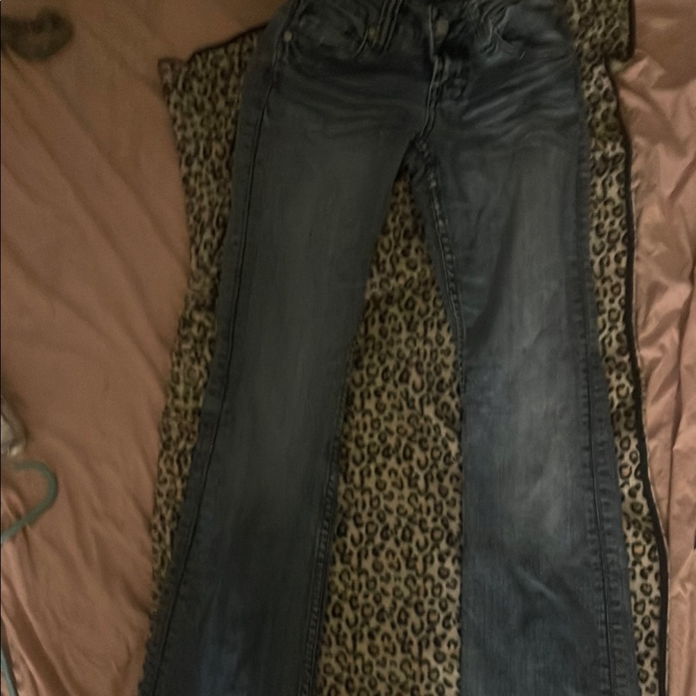 TIN HAUL Blue Wide Leg Jeans with Distressed Wash